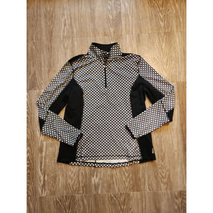 Women's Lands' End Sport Long Sleeve Tee 14 Black & White NWOT